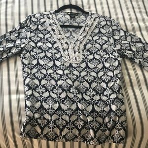 Valerie Bertinelli Blouse - Navy Blue & White